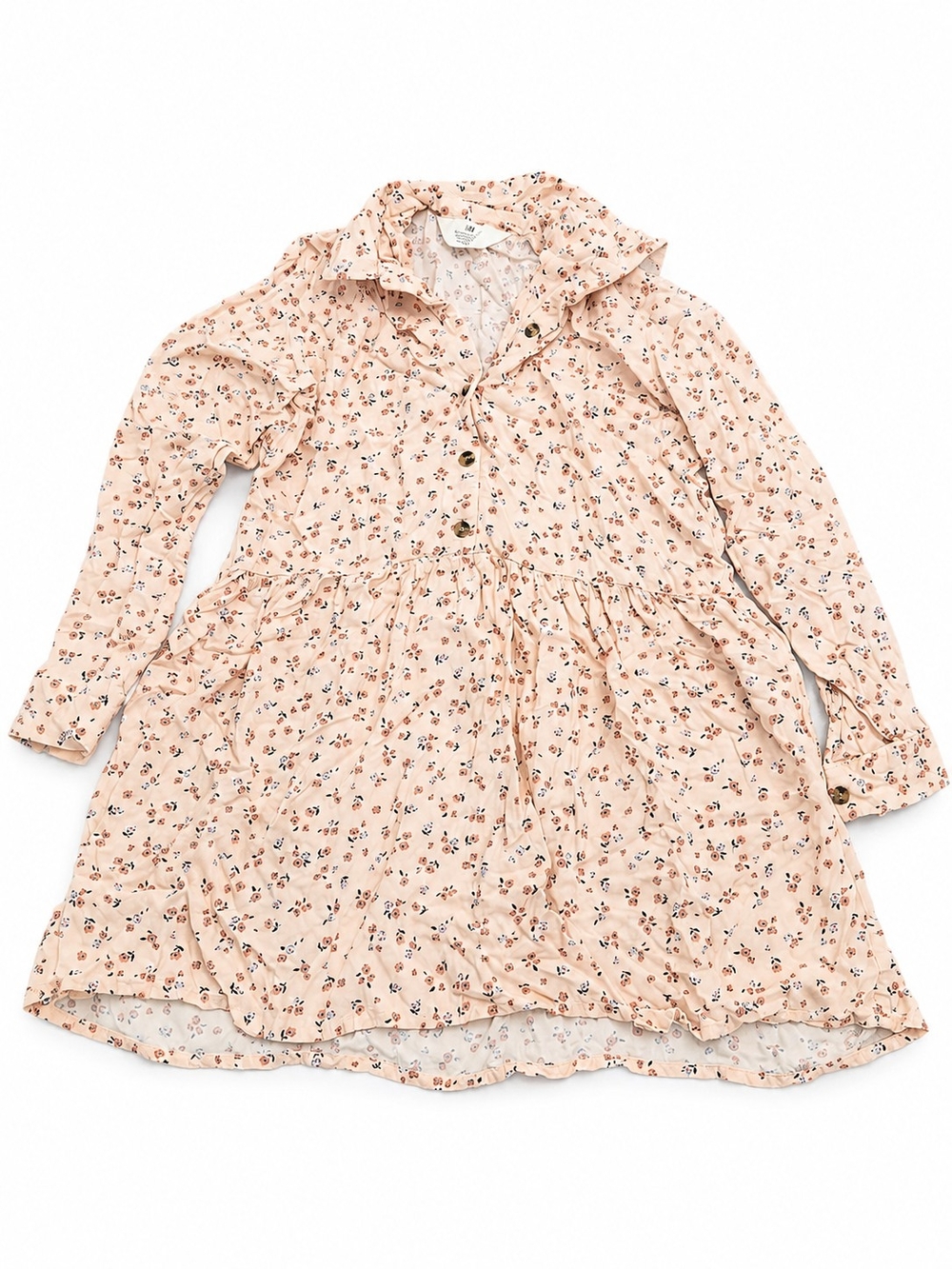 H&M Peach Floral Ruffle-Trim Button Dress